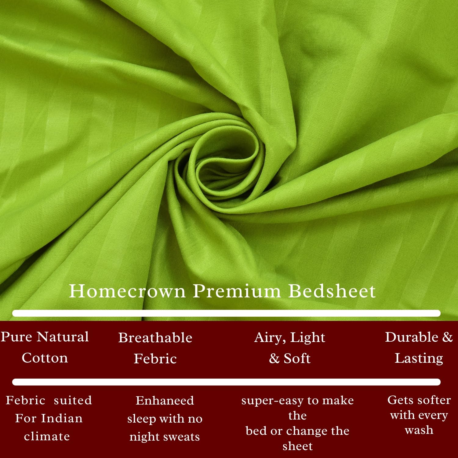 Homecrown Stripe Bedsheet for Single Bed with 1 Matching Pillow Cover – Light Green - Image 2