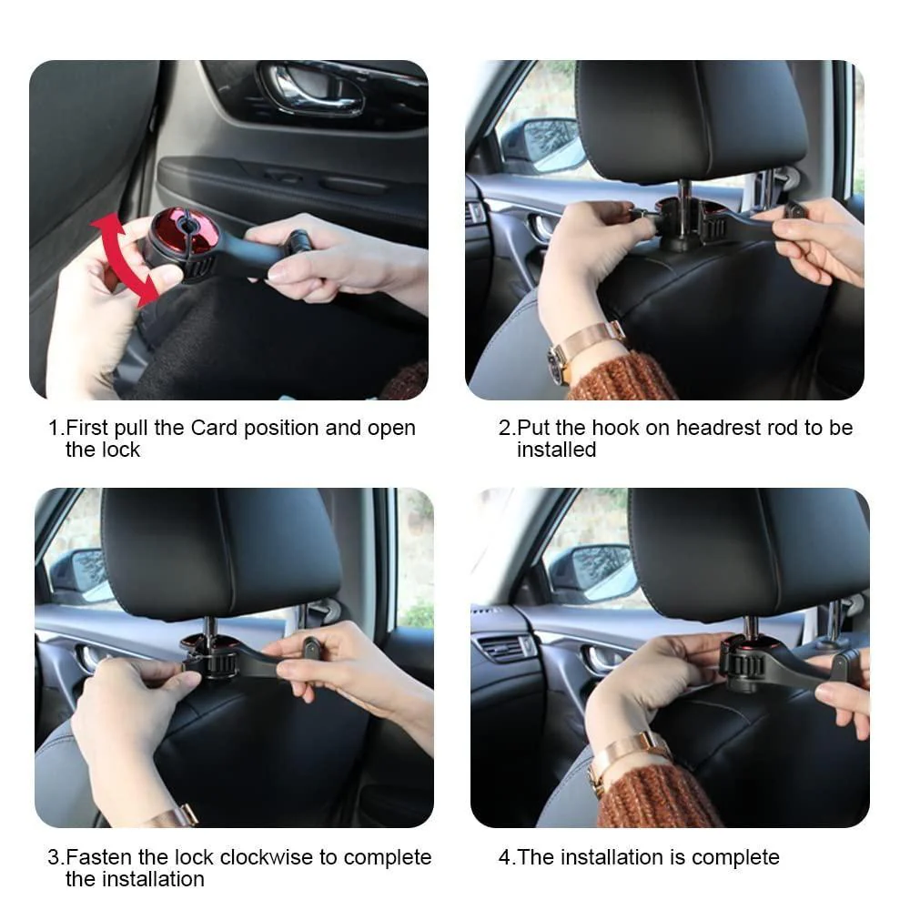 HookMate: Car Back Seat Hooks with Built-in Phone Holder for Bags, Groceries & Headrest Organization - Image 4