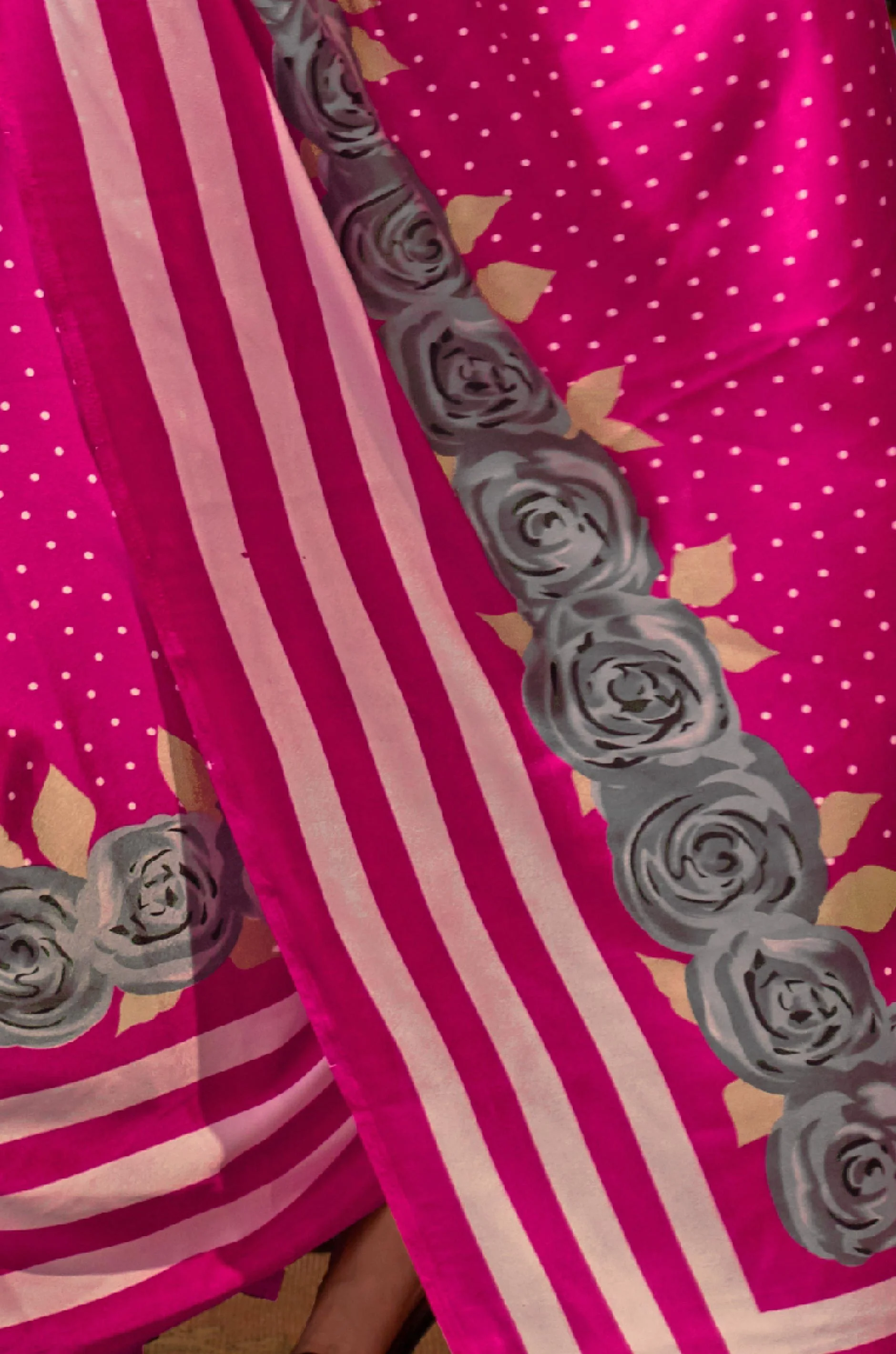 Hot Pink Satin Crepe Saree - Image 2