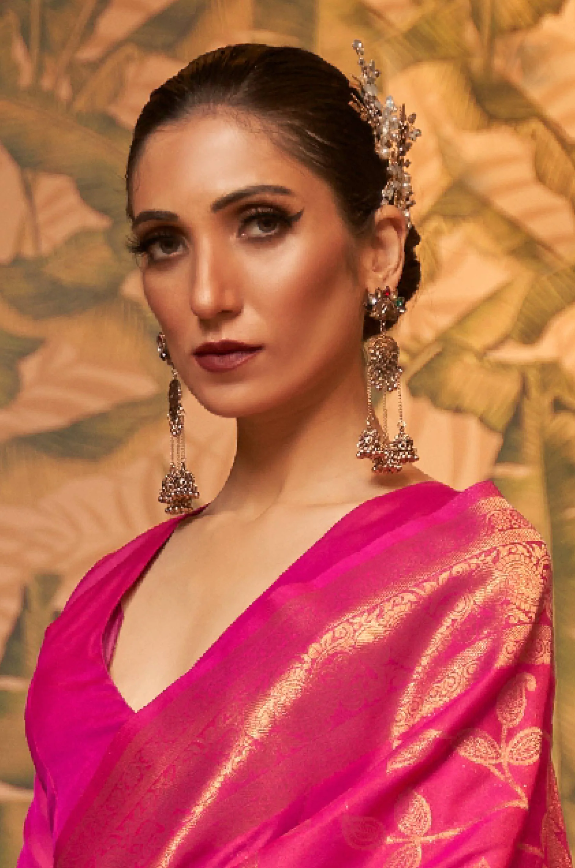 Hot Pink Woven Silk Saree - Image 4