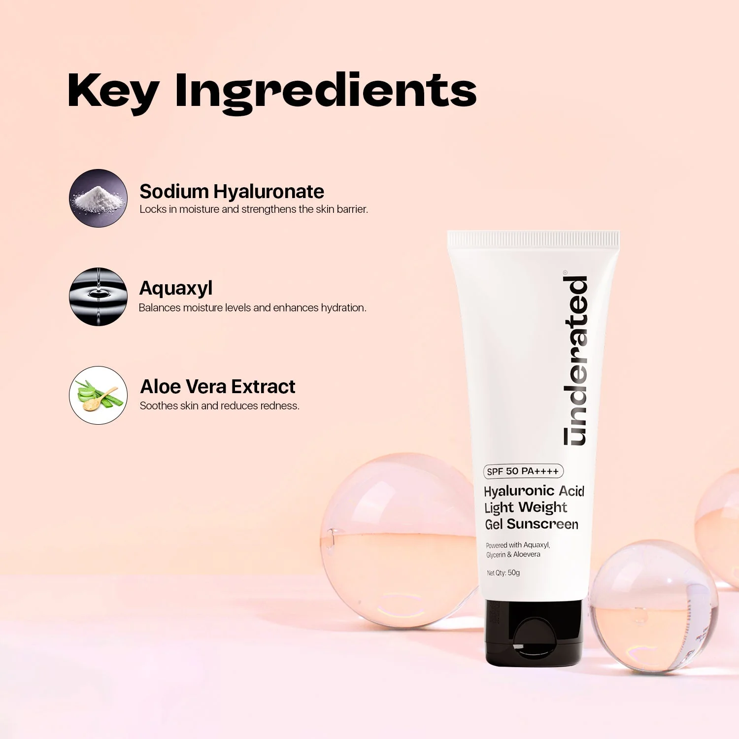 Hyaluronic Acid Lightweight Gel Sunscreen SPF 50 PA++++ - 50g | Non-Greasy & Hydrating - Image 6