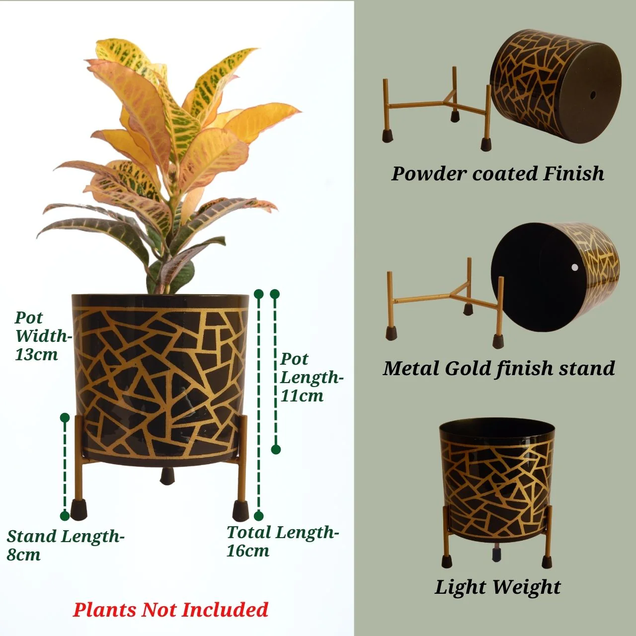 Ian Black Gold Metal Plant Pot with Stand - Image 2