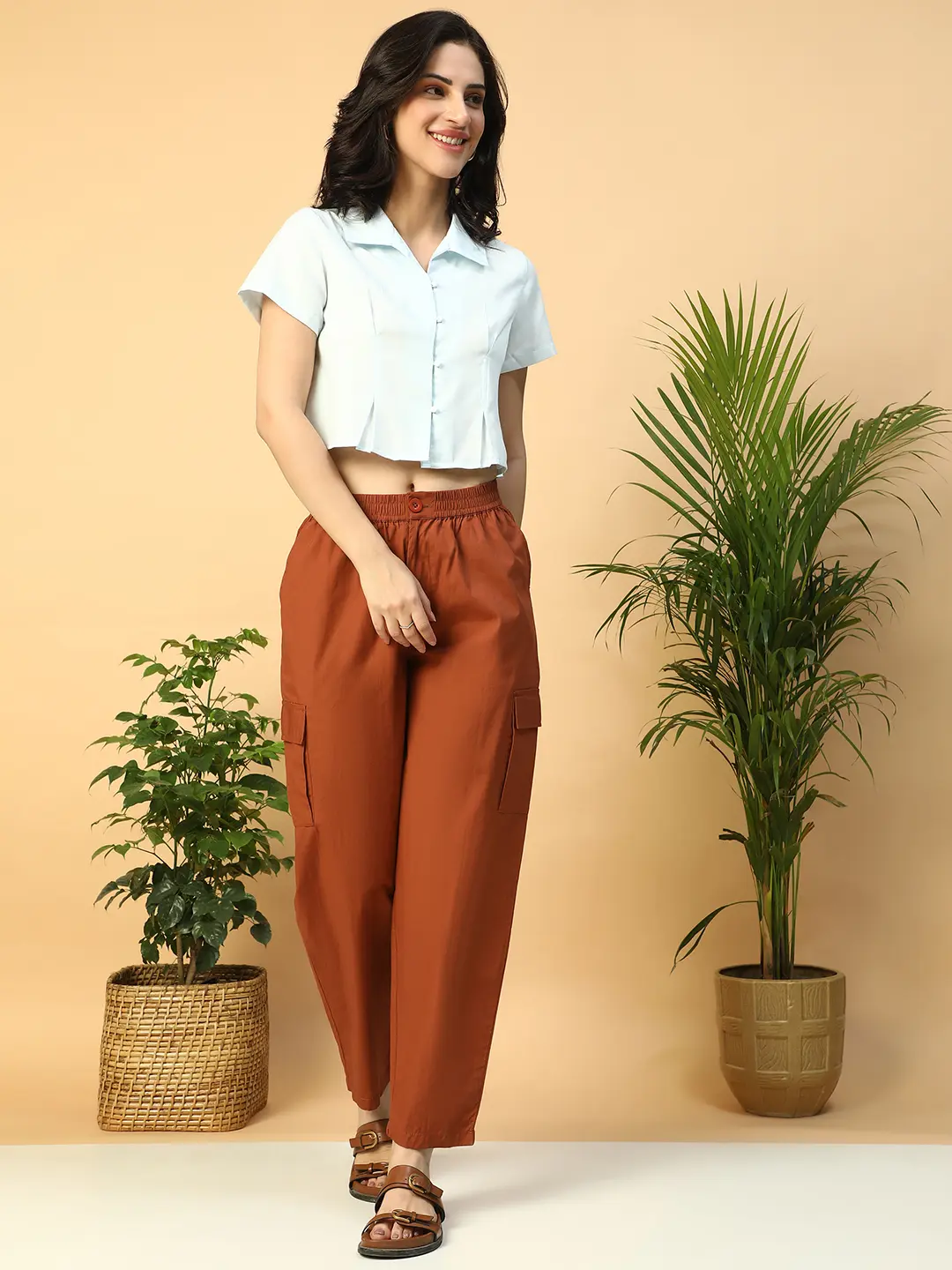 Icy Blue Collared Short Sleeve Women Shirt - Image 7