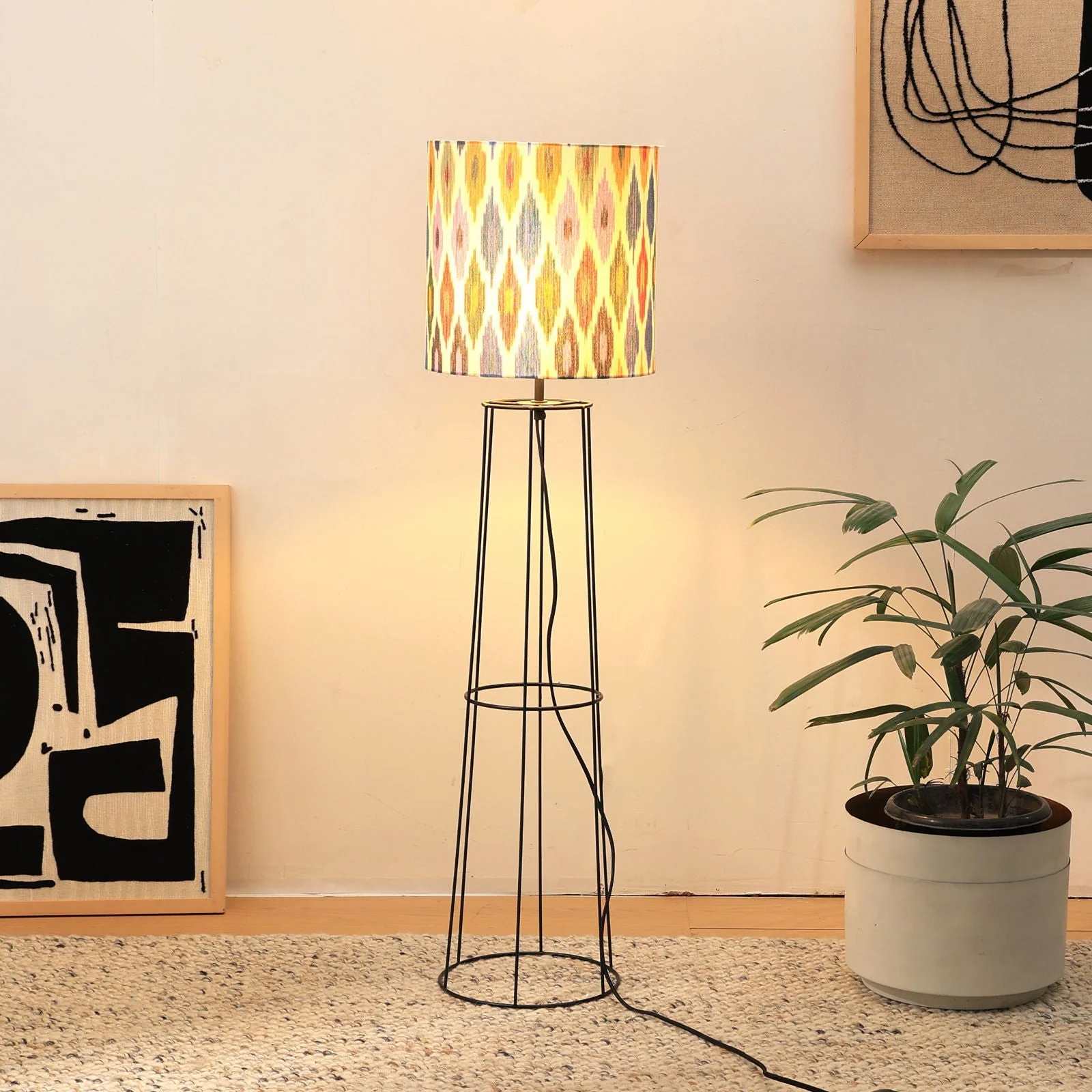 Ikkat 100 Floor Lamp -Ikkat Fabric, Floor Light, Indian Tripod Lamp And Scandinavia Fusion, Modern Lighting, Trending Standing Lamp - Image 2