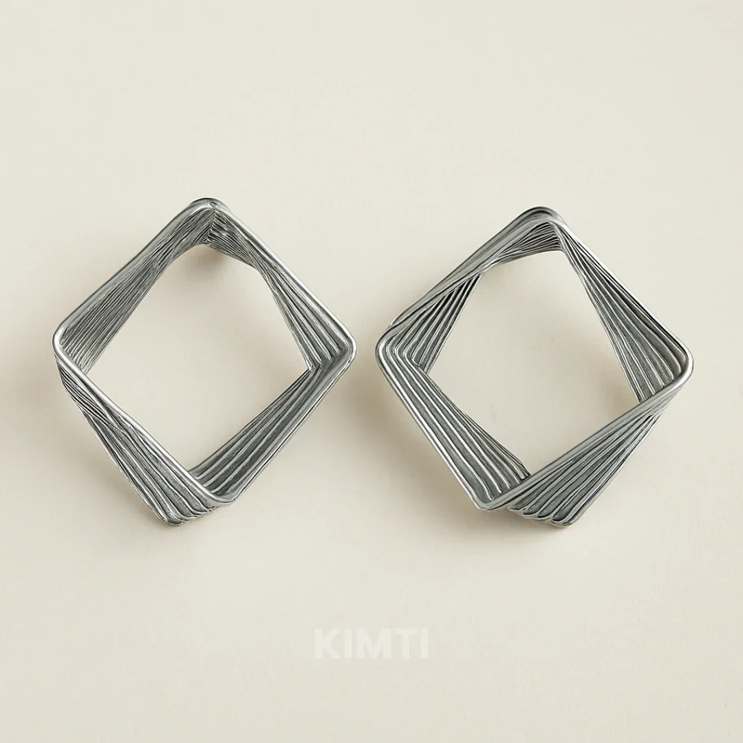 Illusion Diamond Silver Hoops Earring - Image 4