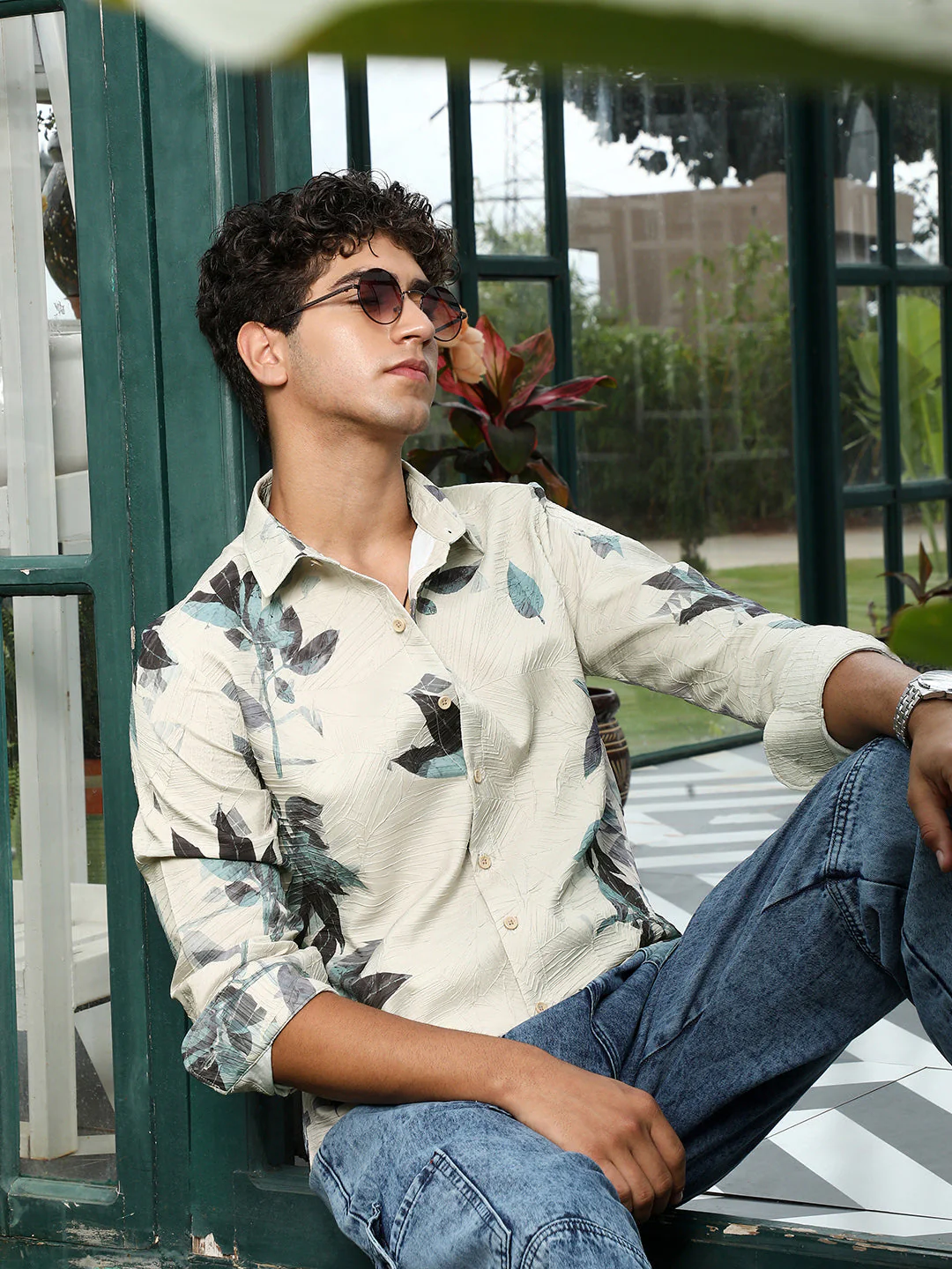 Imprinted Foliage Textured Shirt
