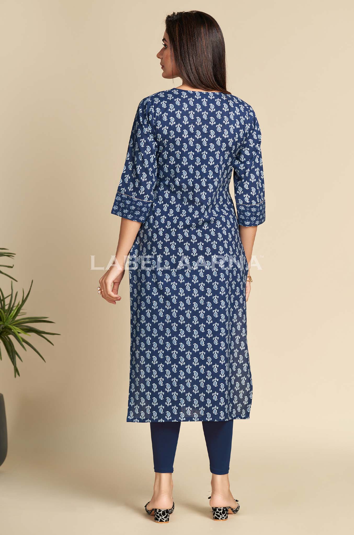 Indigo Blue Printed Cotton Kurti - Image 2