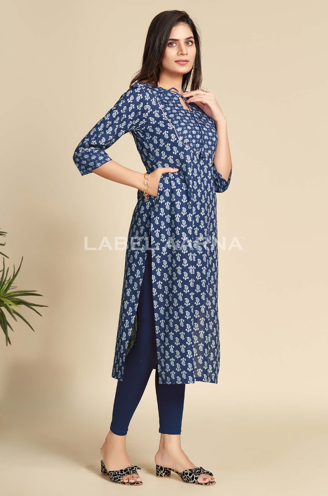 Indigo Blue Printed Cotton Kurti - Image 4