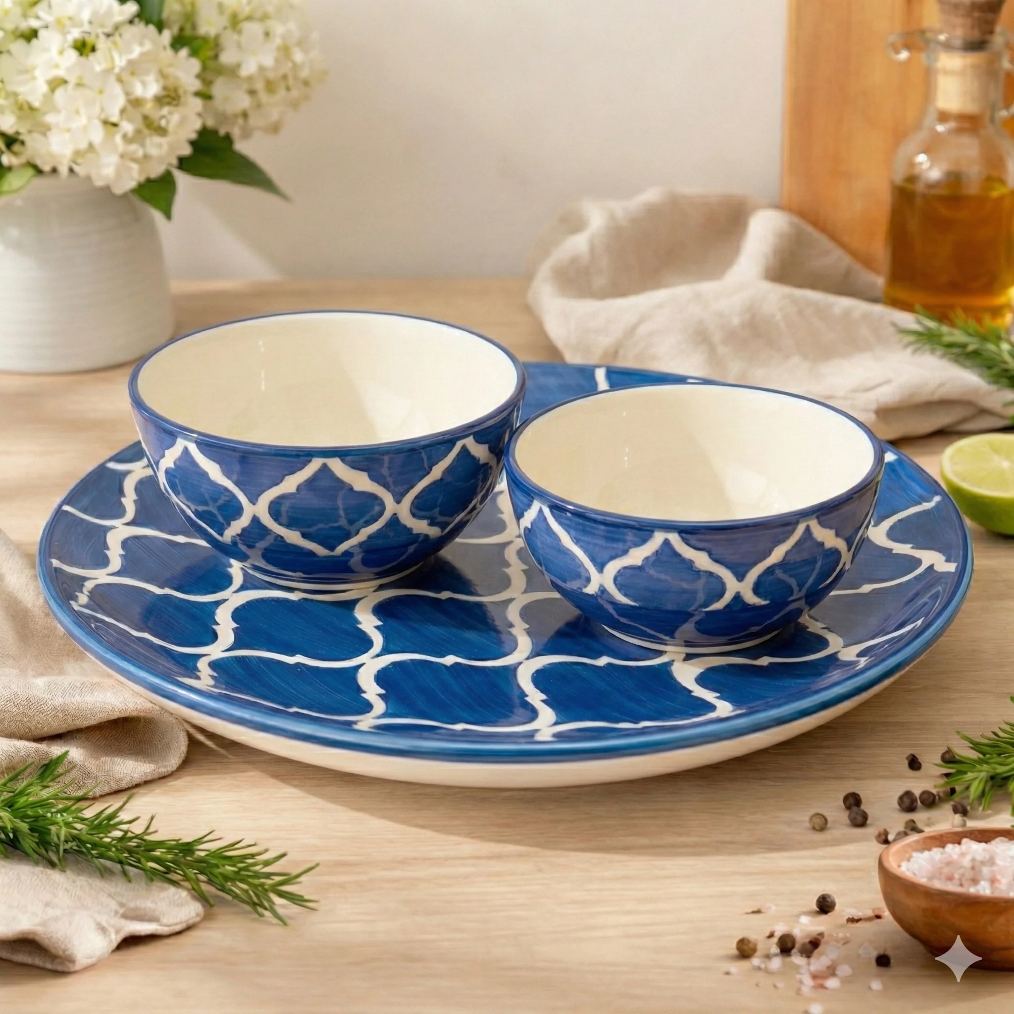 Indigo Mosaic Dinner Set - Image 3