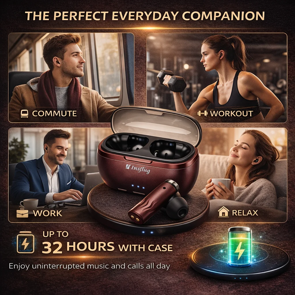 Insflug ZenitPro Wireless Bluetooth Earbuds with Deep Bass ENC Mic 32H Battery Touch Control - Image 7