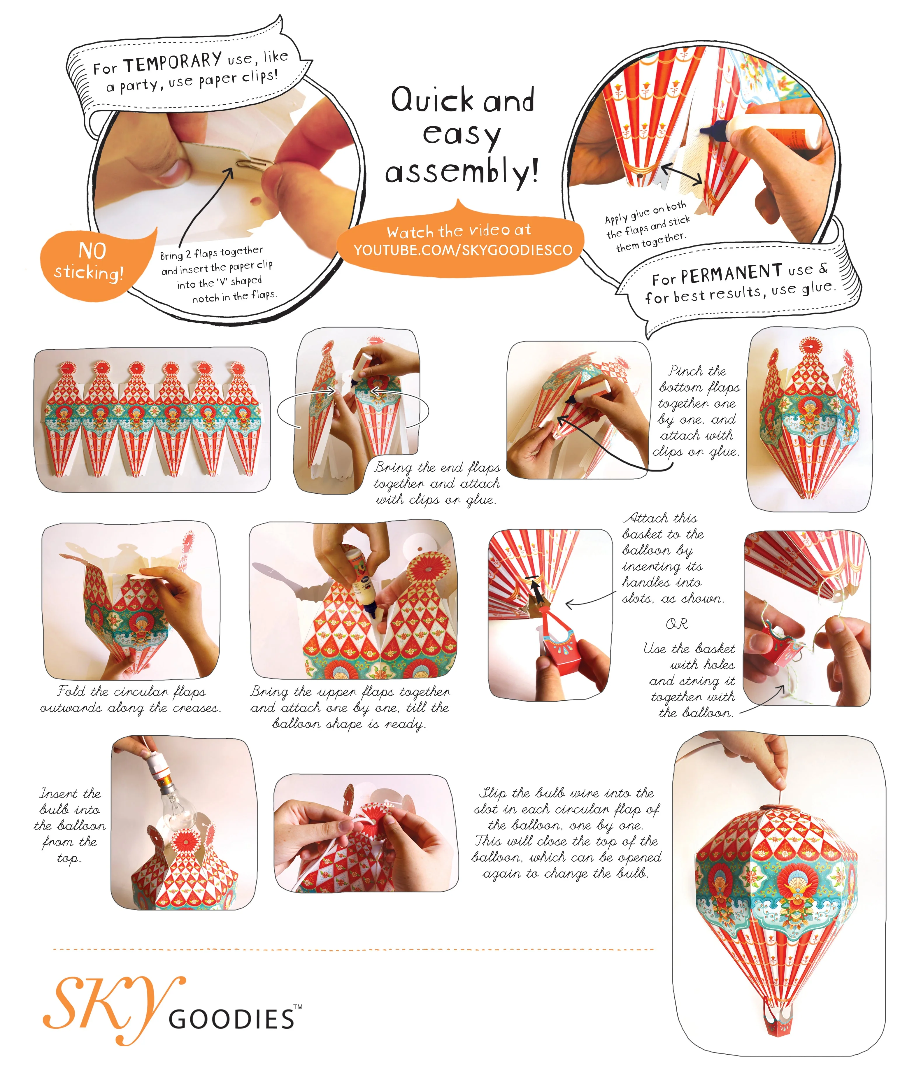 Instant Decor Combo Saver: 3 Hot Air Balloon Paper Lamps + Bulbs + Wires - Image 8