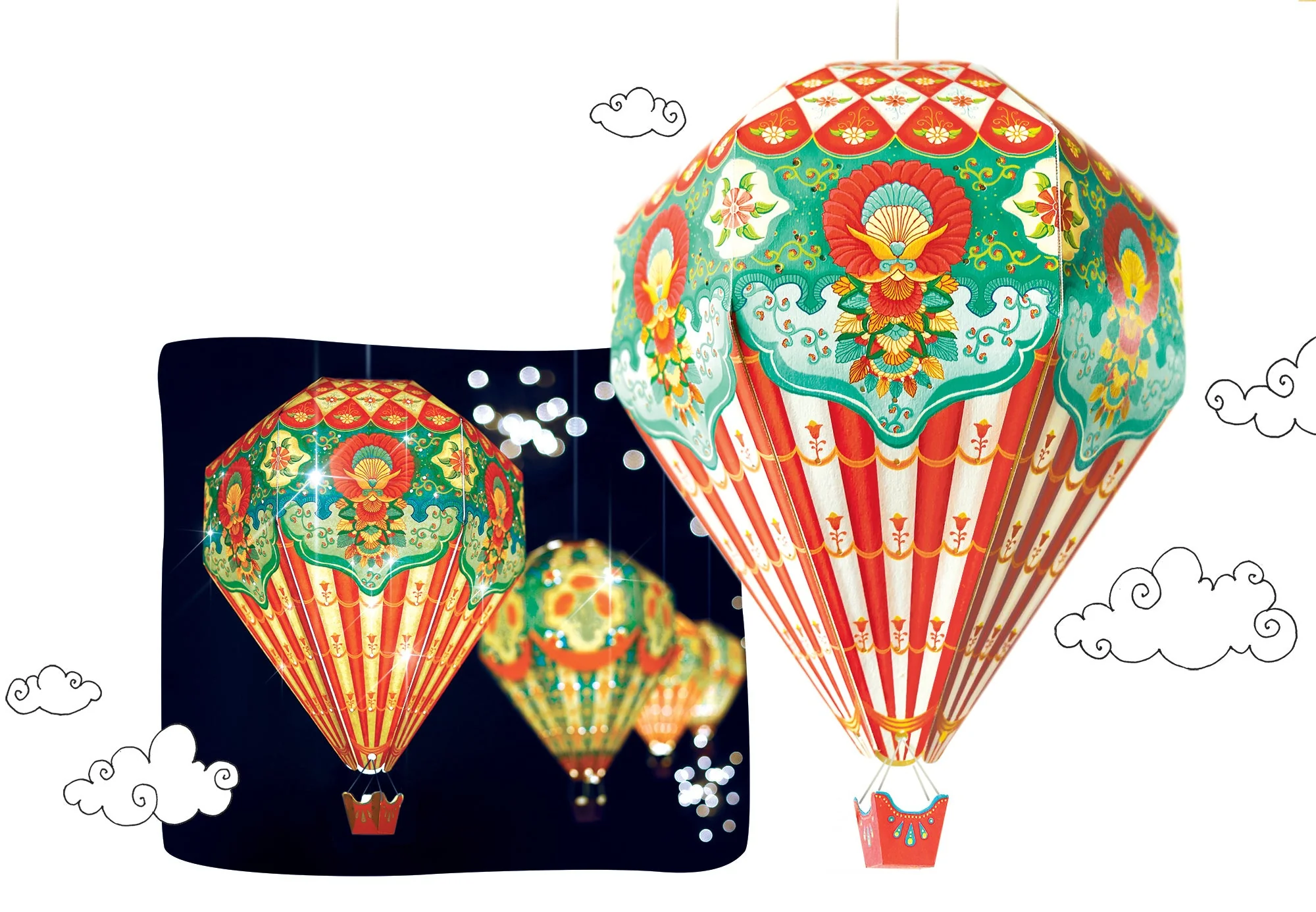 Instant Decor Combo Saver: 3 Hot Air Balloon Paper Lamps + bulbs + wires - Image 12
