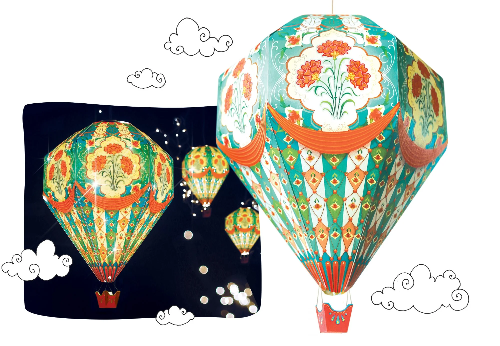 Instant Decor Combo Saver: 3 Hot Air Balloon Paper Lamps + bulbs + wires - Image 13