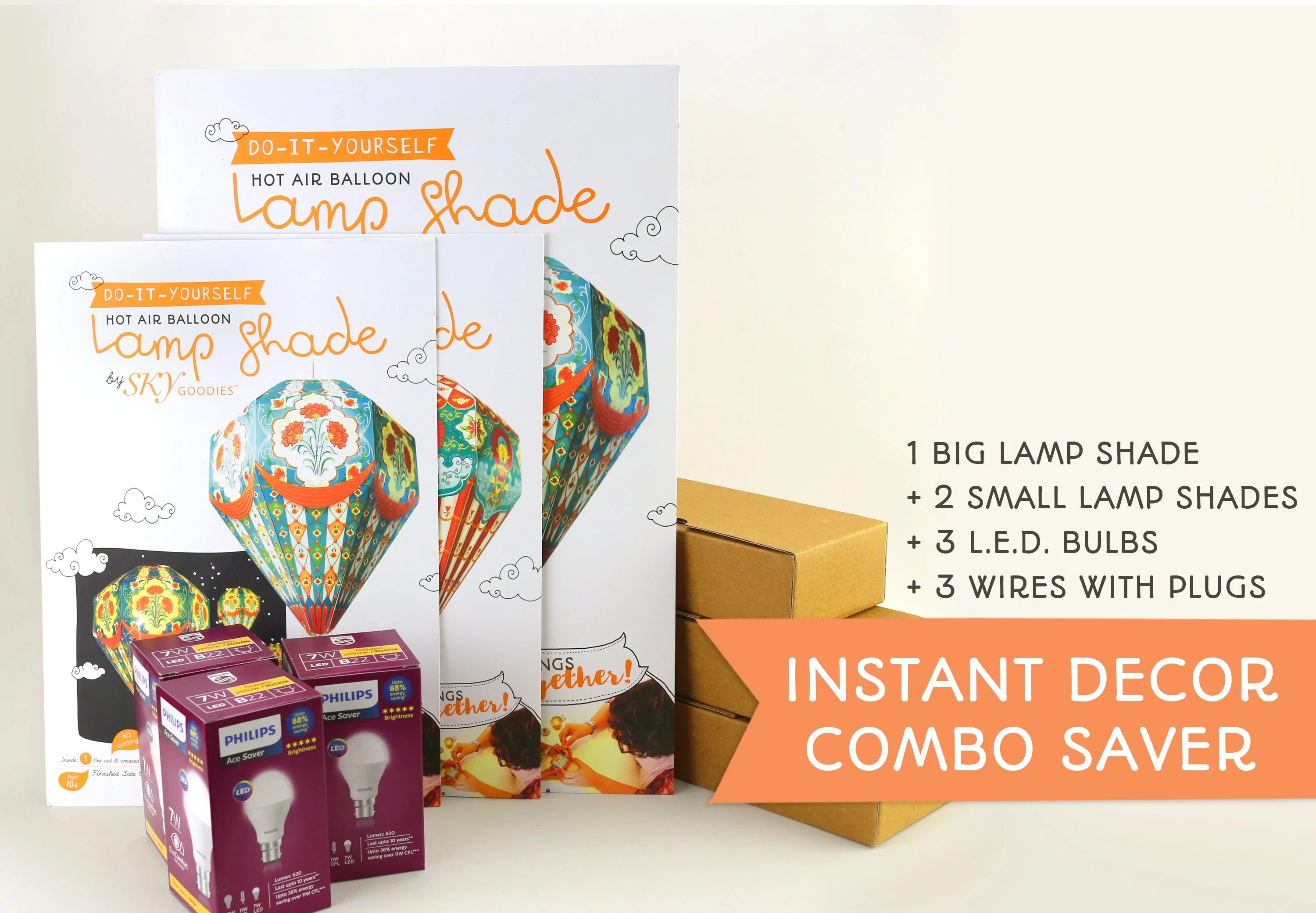 Instant Decor Combo Saver: 3 Hot Air Balloon Paper Lamps + bulbs + wires - Image 2