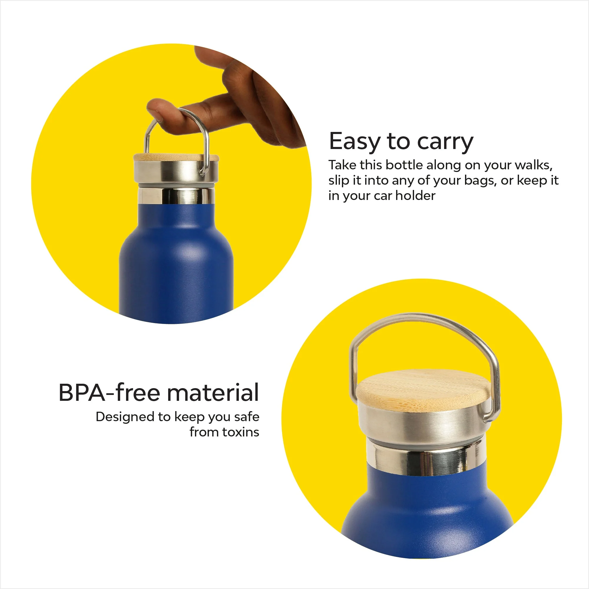 Insulated Bamboo Lid Water Bottle - Image 4