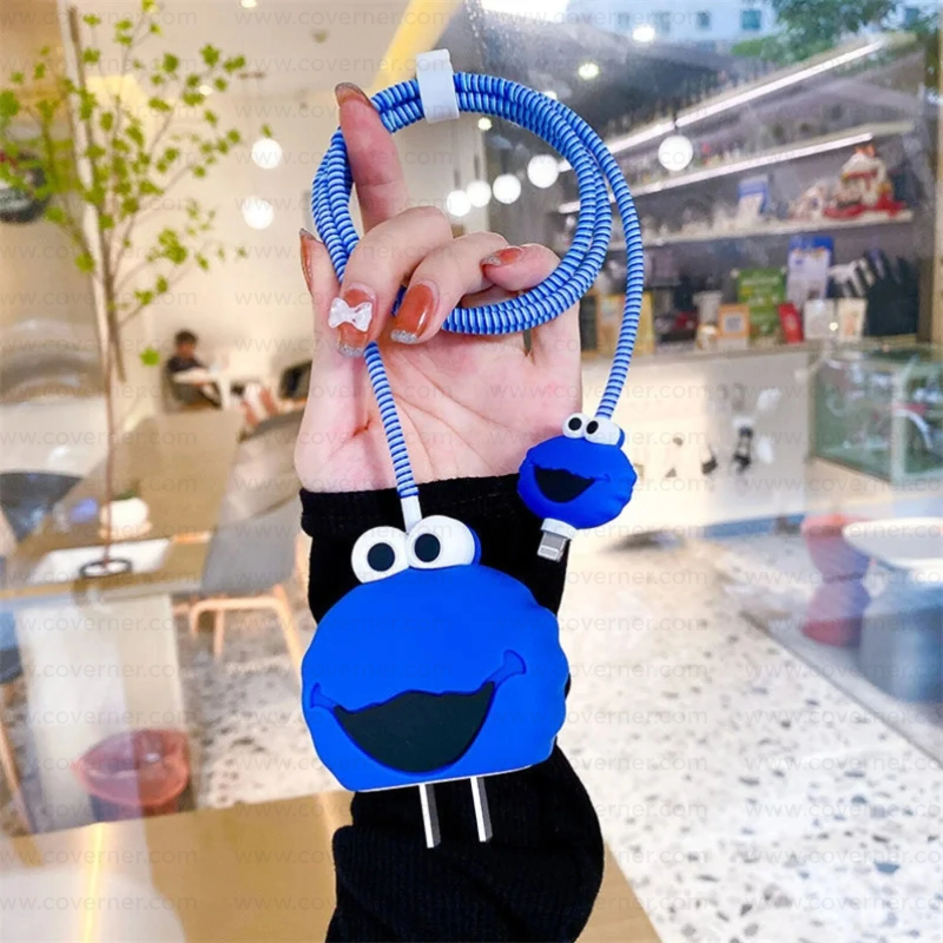 Iphone Charger Case Cover - Baby Monster - Blue - 4 Piece Set (With Wire Protector) - Image 6