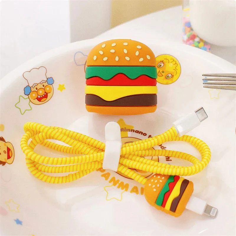 Iphone Charger Case Cover - Burger -  4 Piece Set (With Wire Protector) - Image 2