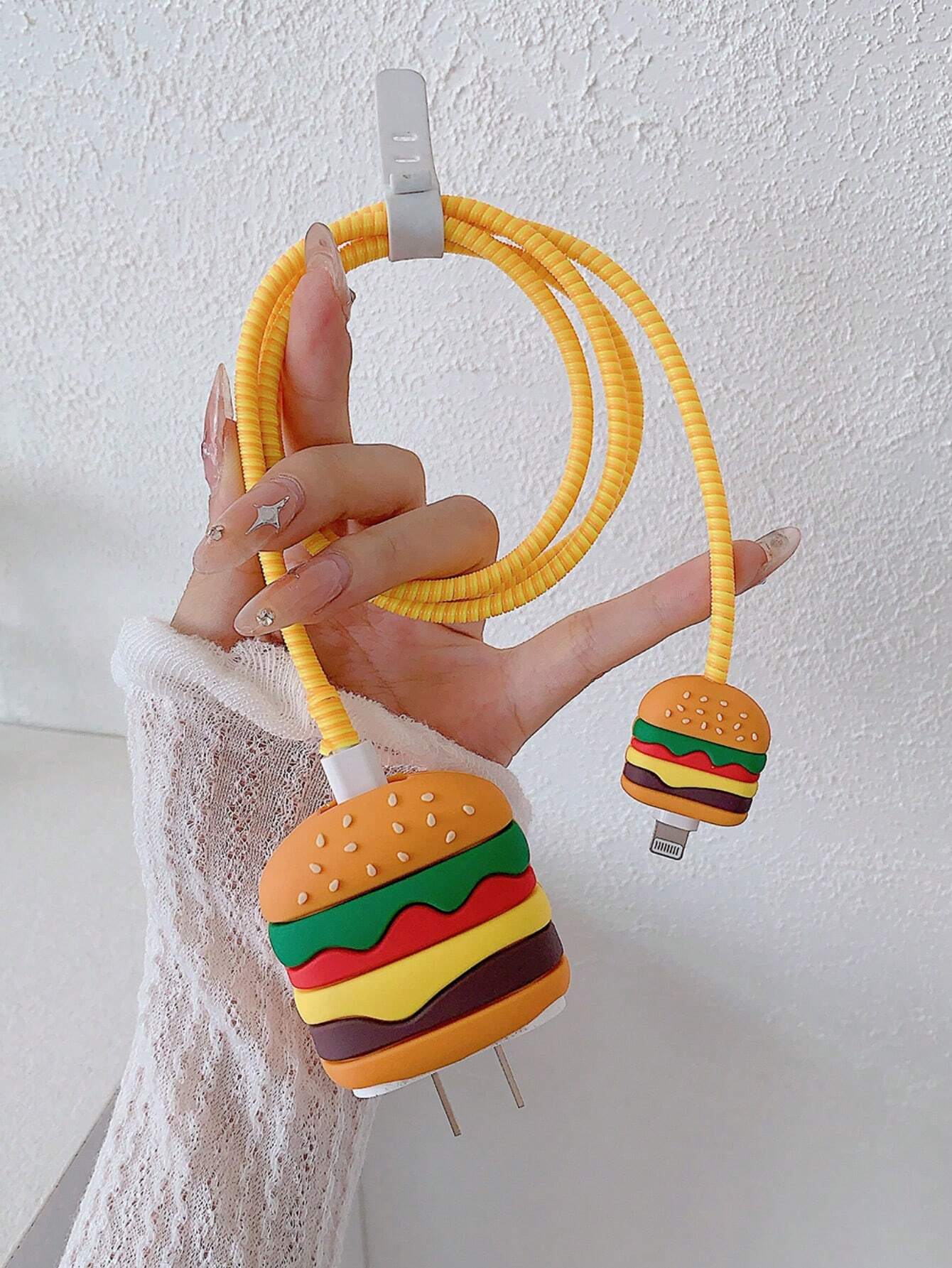 Iphone Charger Case Cover - Burger -  4 Piece Set (With Wire Protector) - Image 5