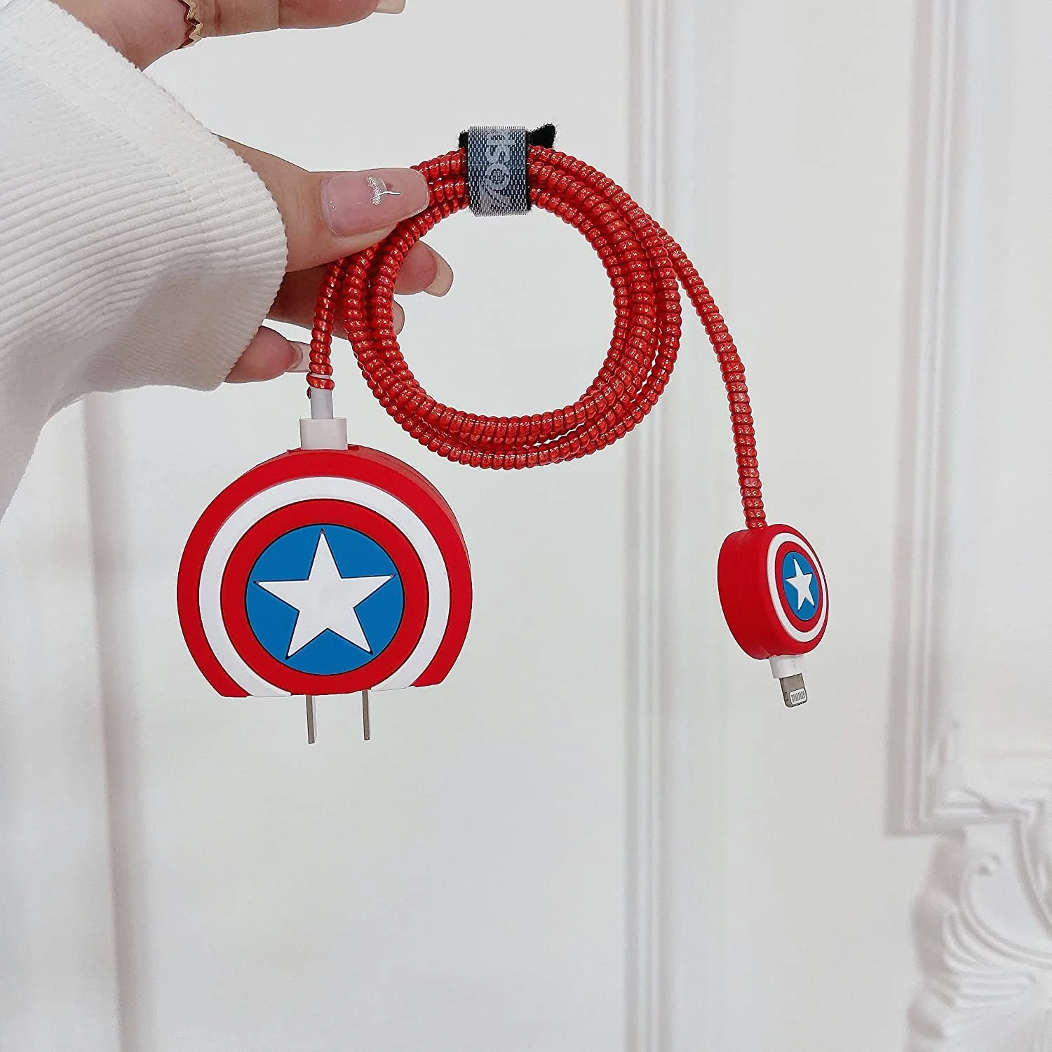 Iphone Charger Case Cover - Captain America Shield - 4 Piece Set (With Wire Protector) - Image 2