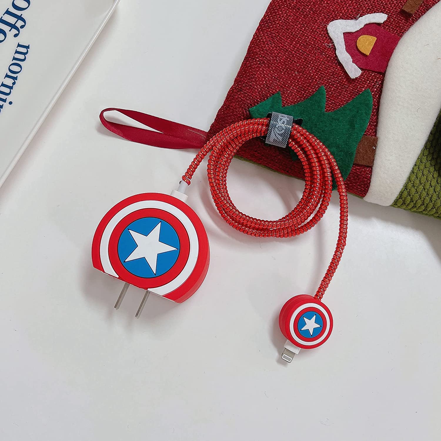 Iphone Charger Case Cover - Captain America Shield - 4 Piece Set (With Wire Protector) - Image 3