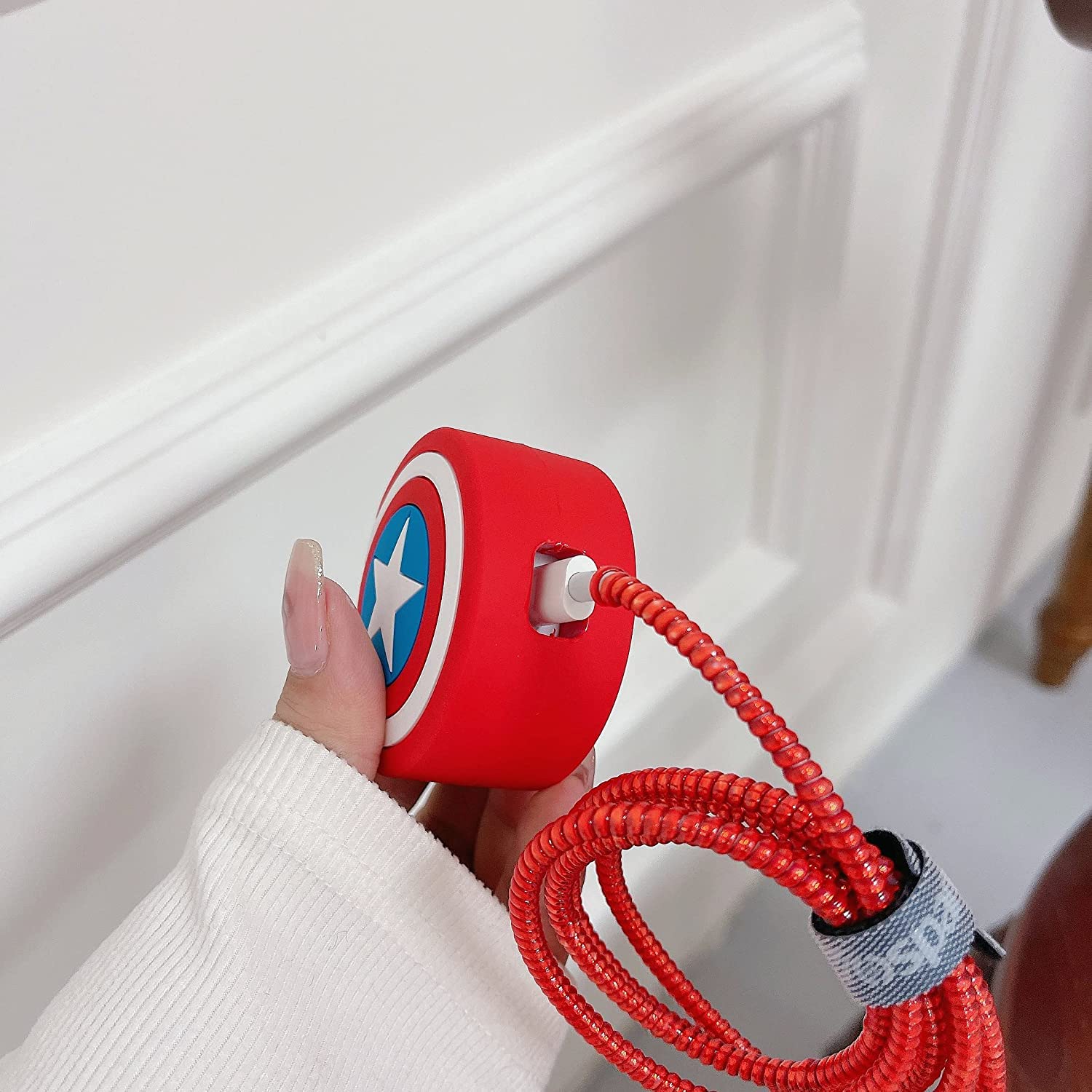 Iphone Charger Case Cover - Captain America Shield - 4 Piece Set (With Wire Protector) - Image 4