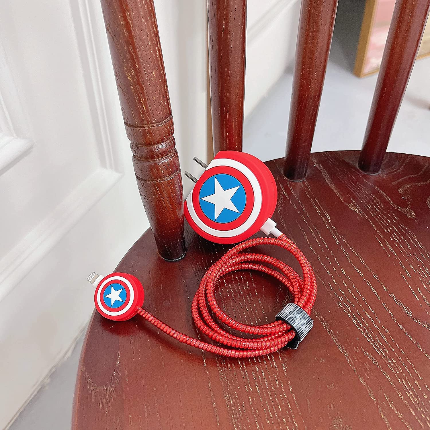 Iphone Charger Case Cover - Captain America Shield - 4 Piece Set (With Wire Protector) - Image 6