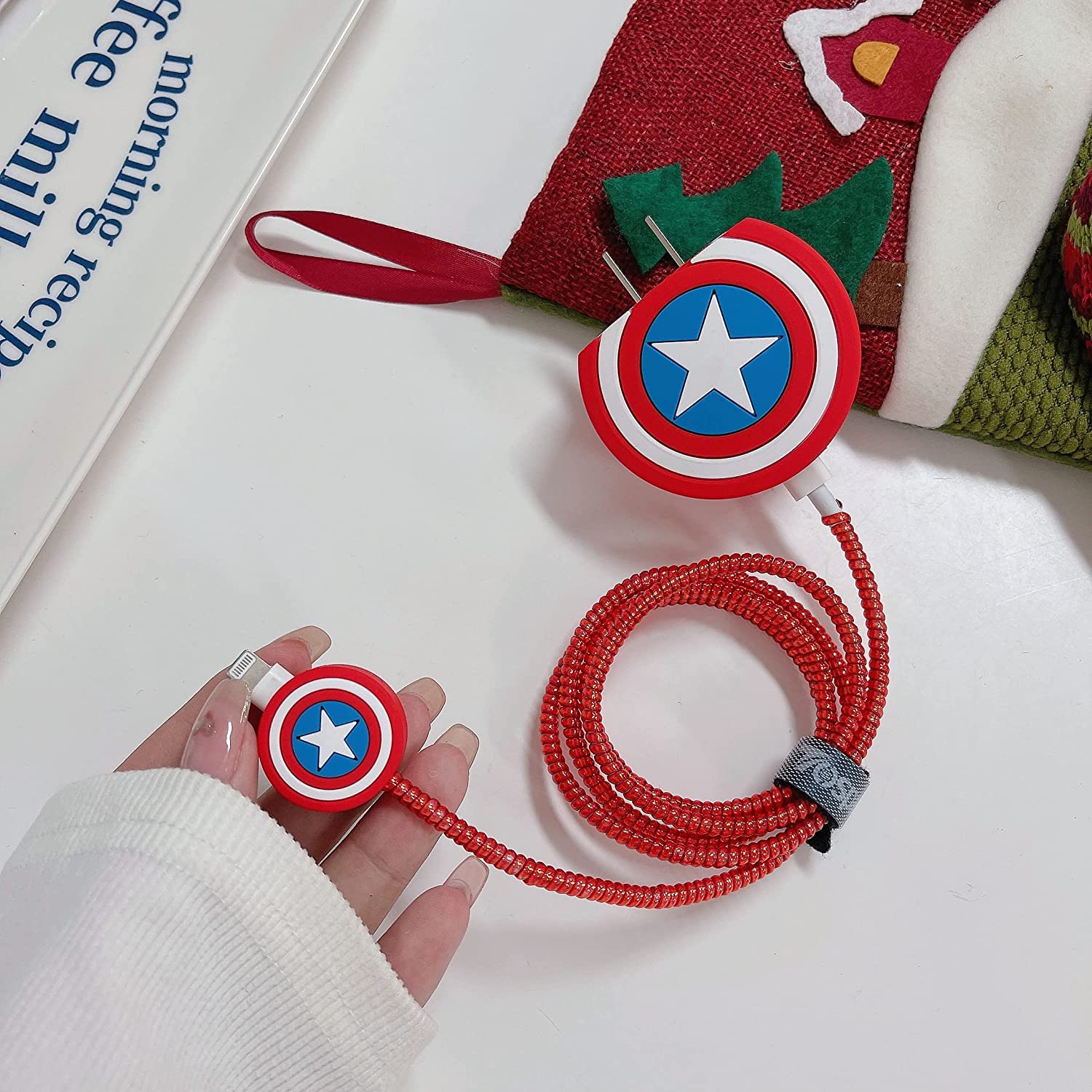Iphone Charger Case Cover - Captain America Shield - 4 Piece Set (With Wire Protector) - Image 7