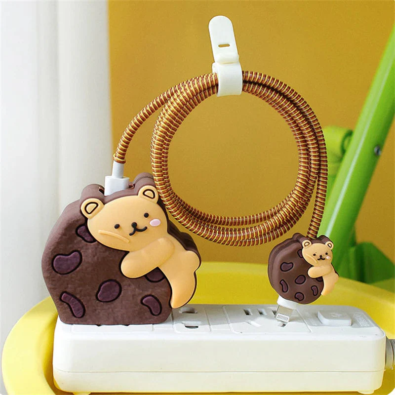 Iphone Charger Case Cover - Cookie Bear - 4 Piece Set (With Wire Protector) - Image 2
