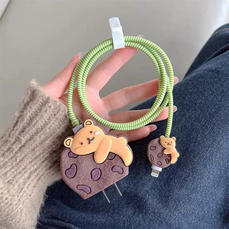Iphone Charger Case Cover - Cookie Bear - 4 Piece Set (With Wire Protector) - Image 4