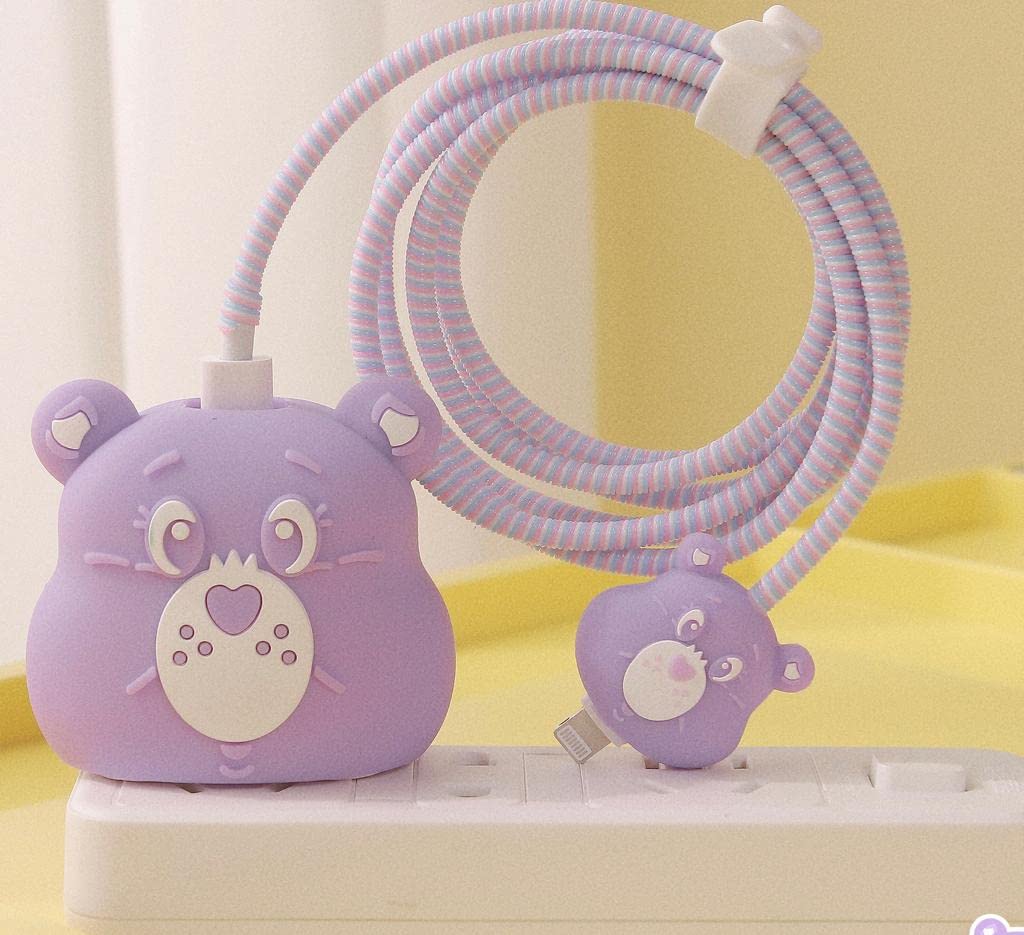 Iphone Charger Case Cover - Cute Bear Purple (4 Piece Set) - Image 5