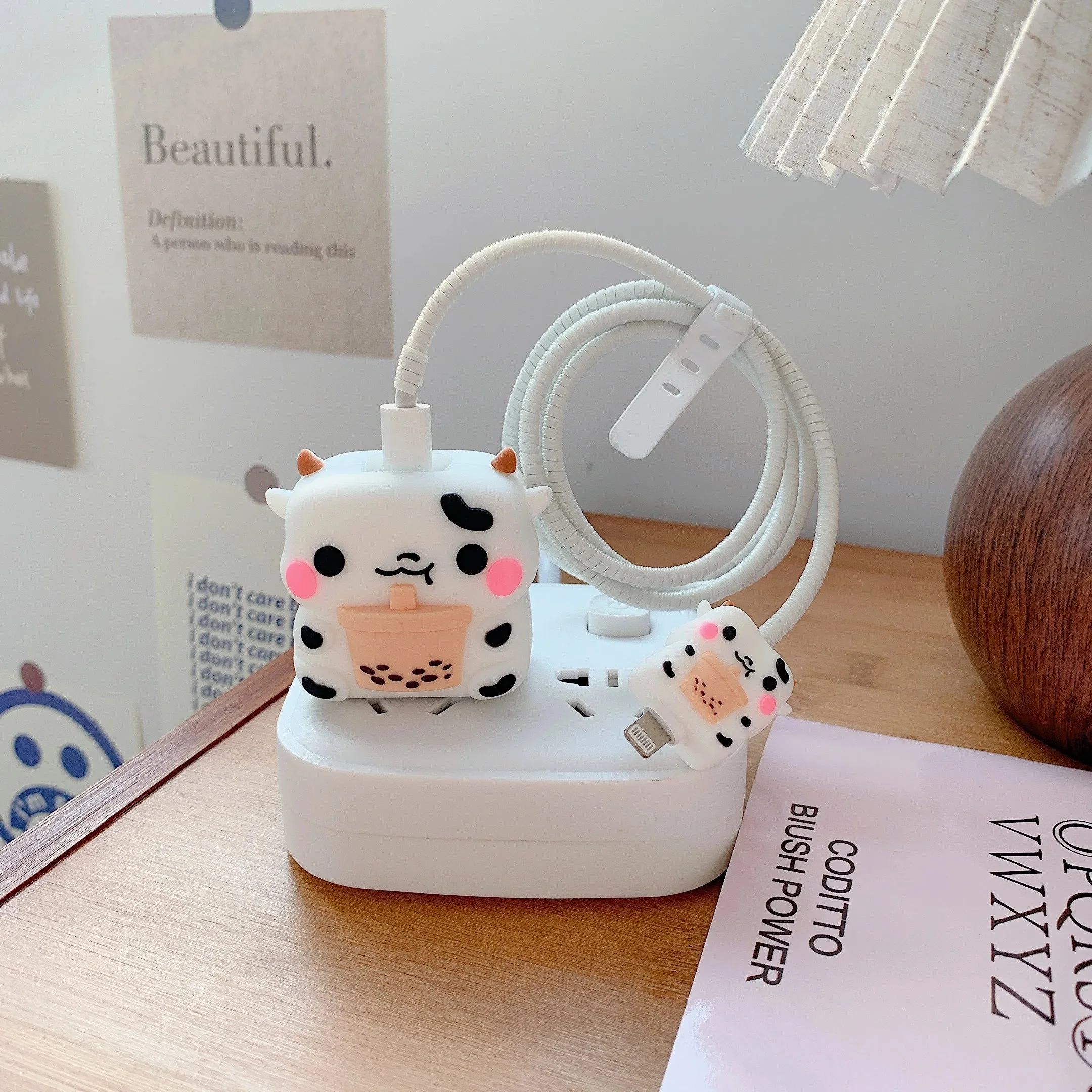 Iphone Charger Case Cover - Cute Cow - 4 Piece Set (With Wire Protector) - Image 2