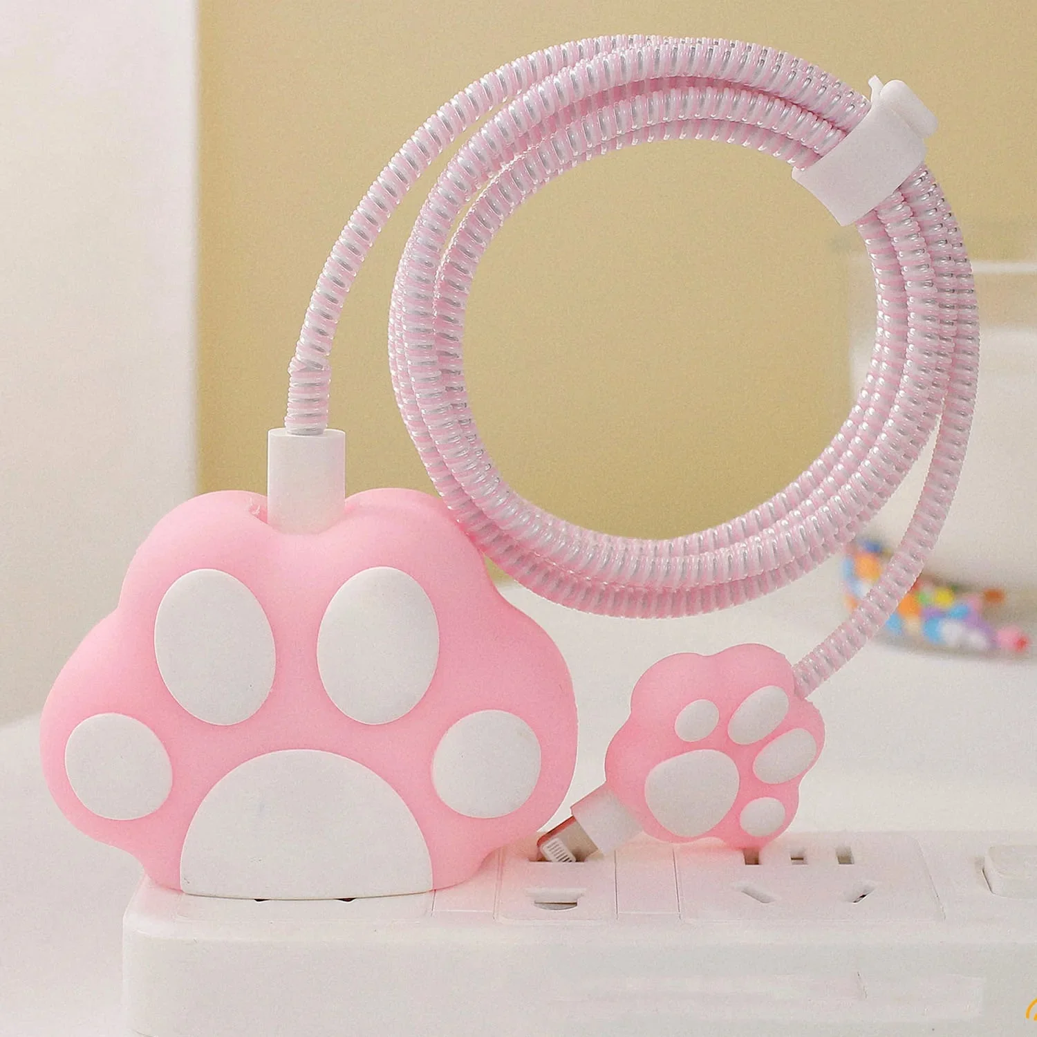 Iphone Charger Case Cover - Cute Paws - 4 Piece Set (With Wire Protector) - Image 3