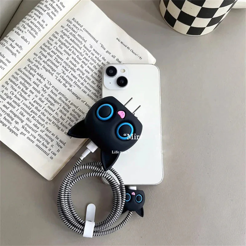 Iphone Charger Case Cover - Kitty Black - 4 Piece Set (With Wire Protector) - Image 9