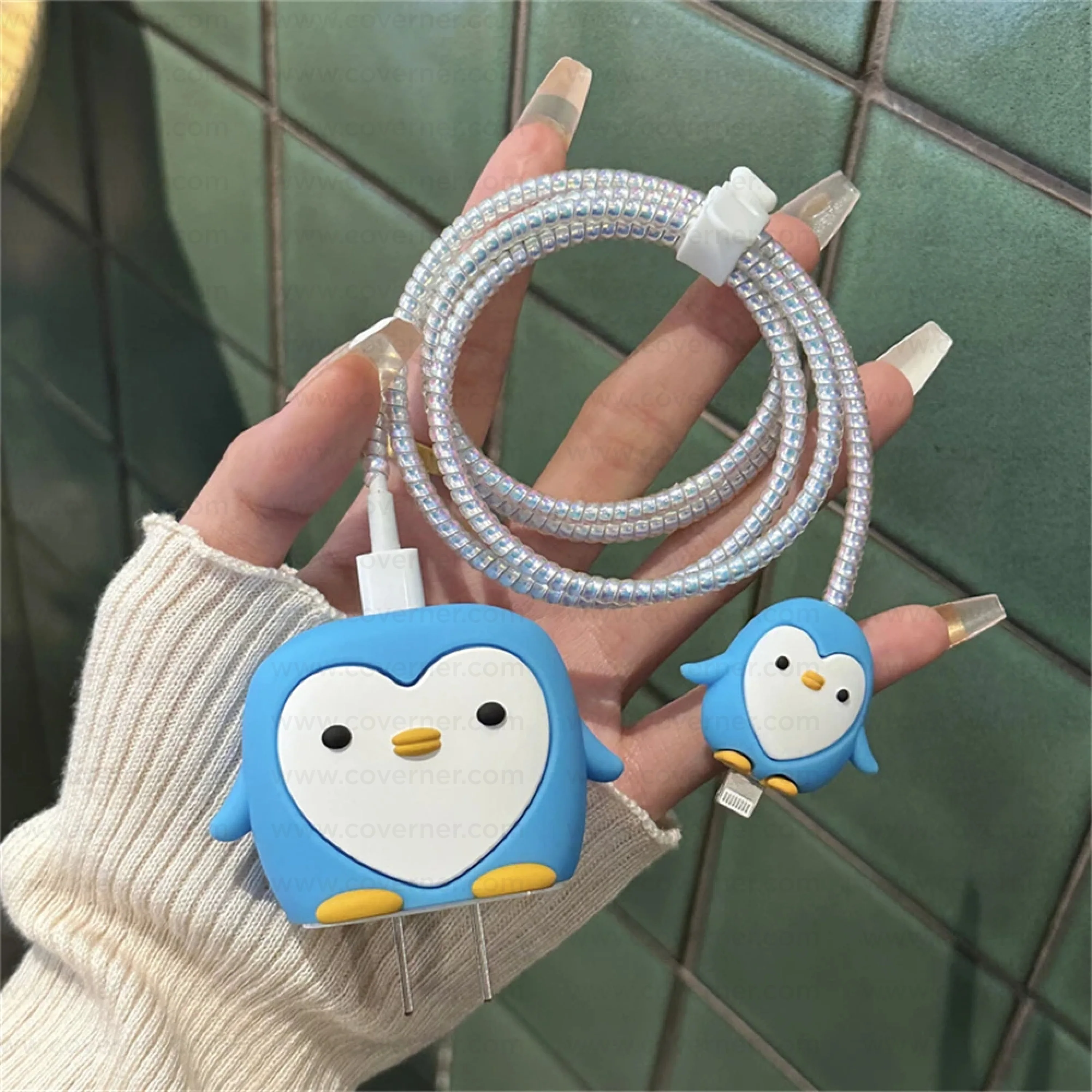 Iphone Charger Case Cover - Penguin - 4 Piece Set (With Wire Protector) - Image 8