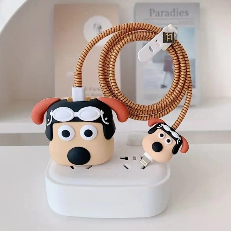 Iphone Charger Case Cover - Pilot Pug - 4 Piece Set (With Wire Protector) - Image 5