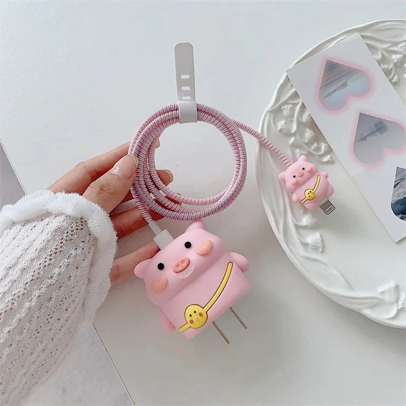 Iphone Charger Case Cover - Pink Cute Pig - Image 3