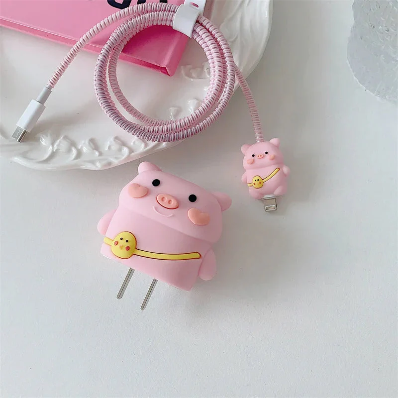 Iphone Charger Case Cover - Pink Cute Pig - Image 4