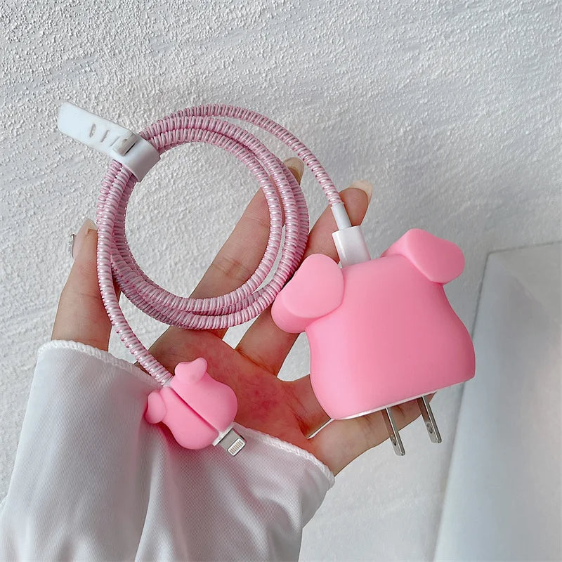 Iphone Charger Case Cover - Pink Piggy - 4 Piece Set - Image 4