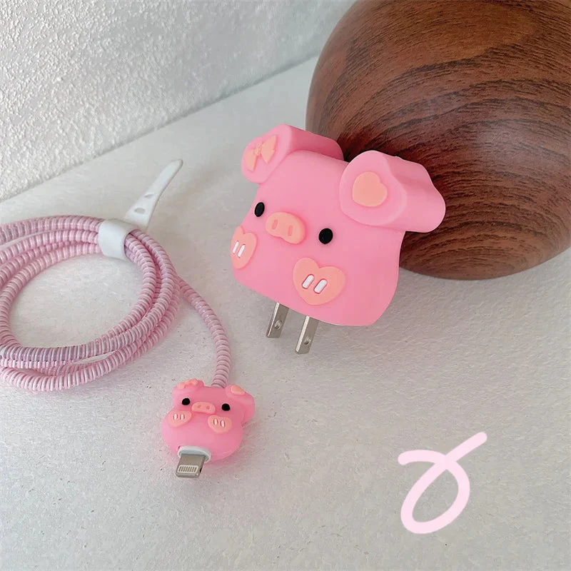 Iphone Charger Case Cover - Pink Piggy - 4 Piece Set - Image 5