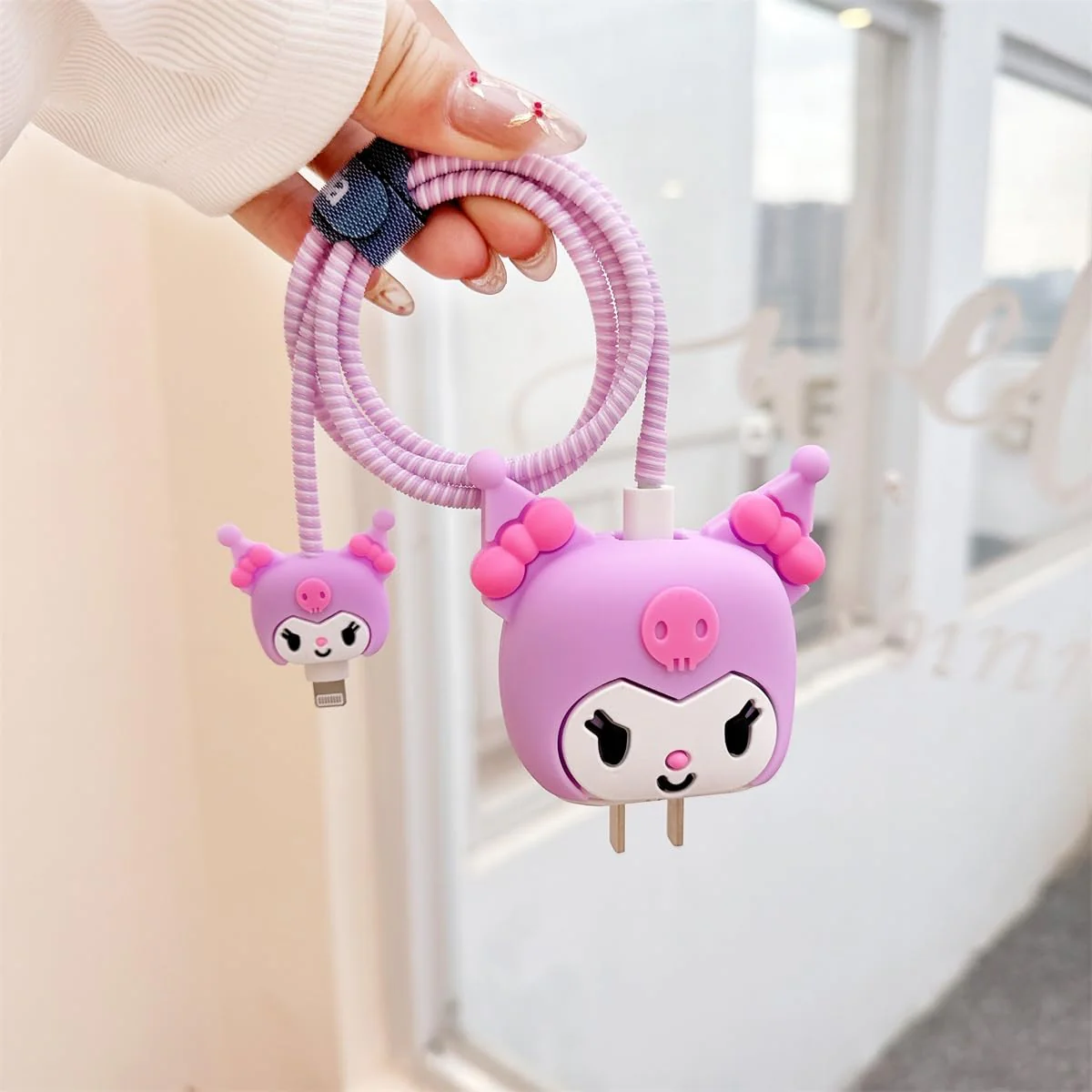 Iphone Charger Case Cover - Purple Cutie - 4 Piece Set (With Wire Protector) - Image 2