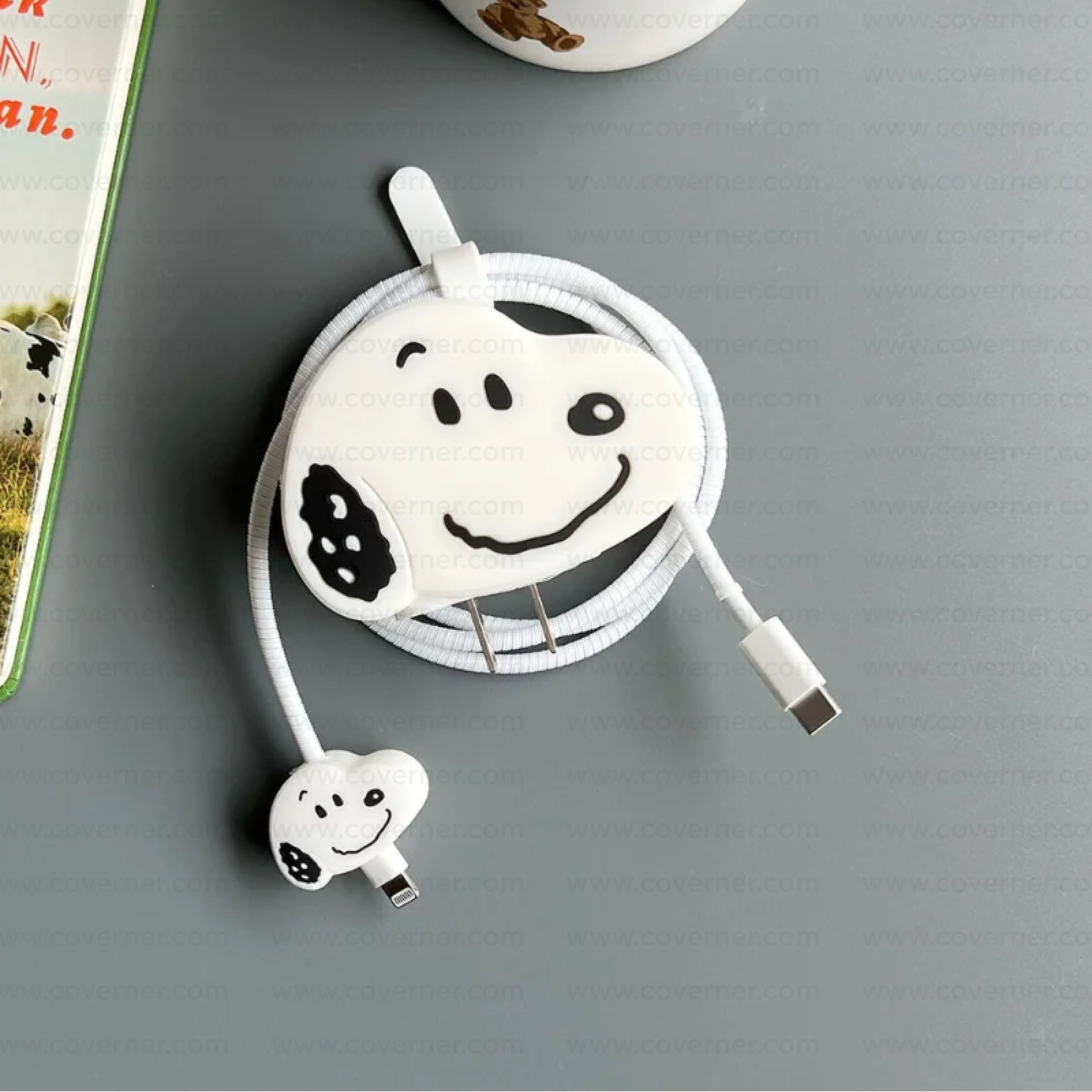 Iphone Charger Case Cover - Snoopyy - 4 Piece Set (With Wire Protector) - Image 5
