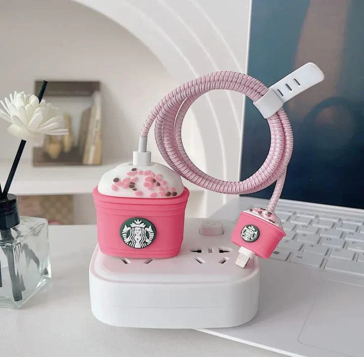 Iphone Charger Case Cover - Starbucks Cappuccino Lover  - 4 Piece Set (With Wire Protector) - Image 6
