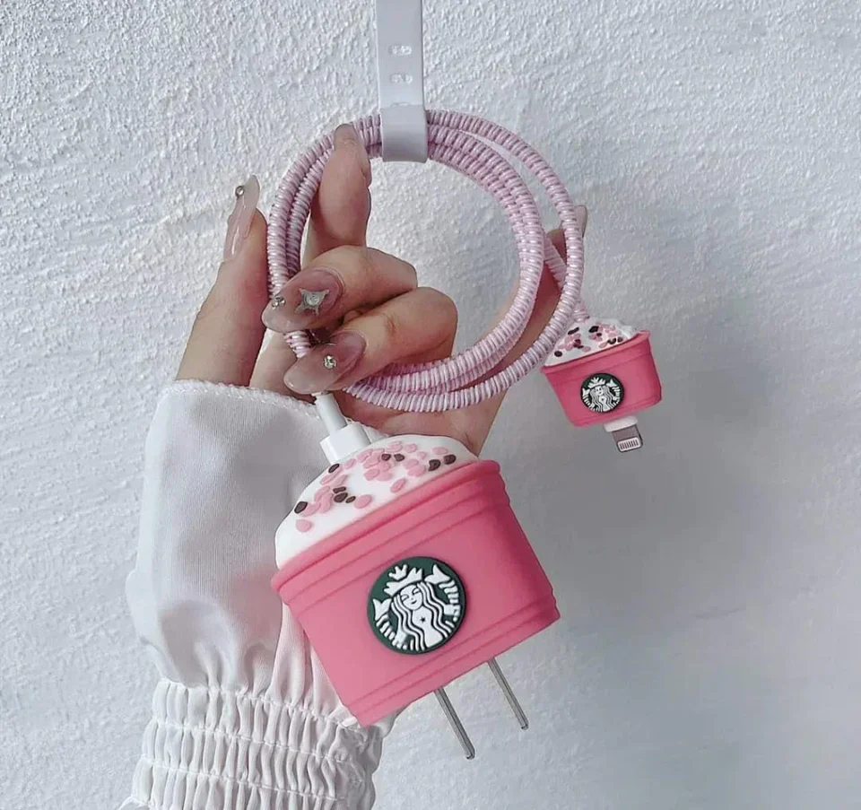 Iphone Charger Case Cover - Starbucks Cappuccino Lover  - 4 Piece Set (With Wire Protector) - Image 7