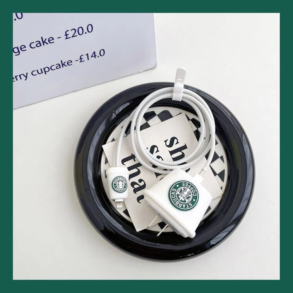 Iphone Charger Case Cover - Starbucks White - 4 Piece Set (With Wire Protector) - Image 7