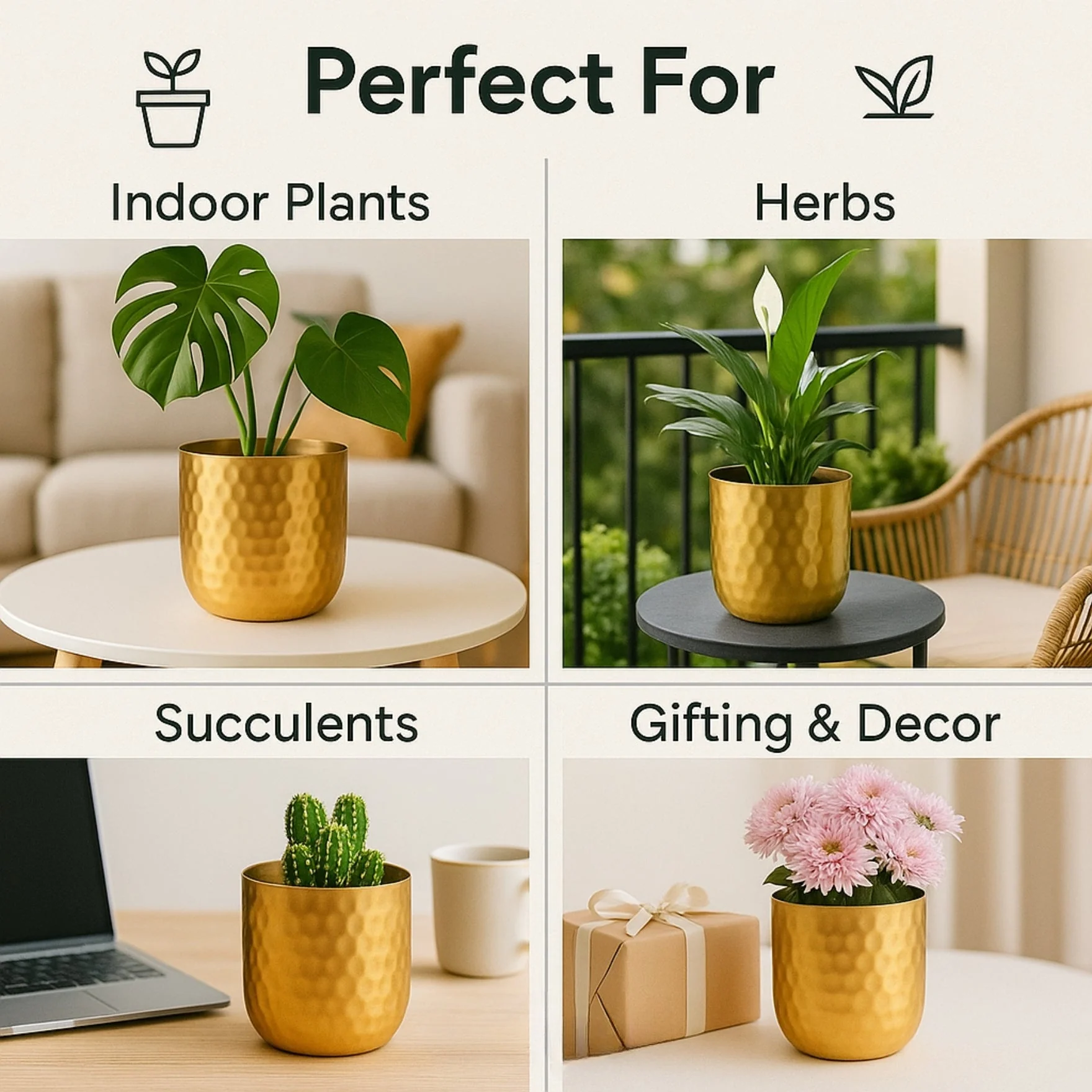Ivara Gold Metal Plant Pots (Set of 2) – Modern Decor - Image 7