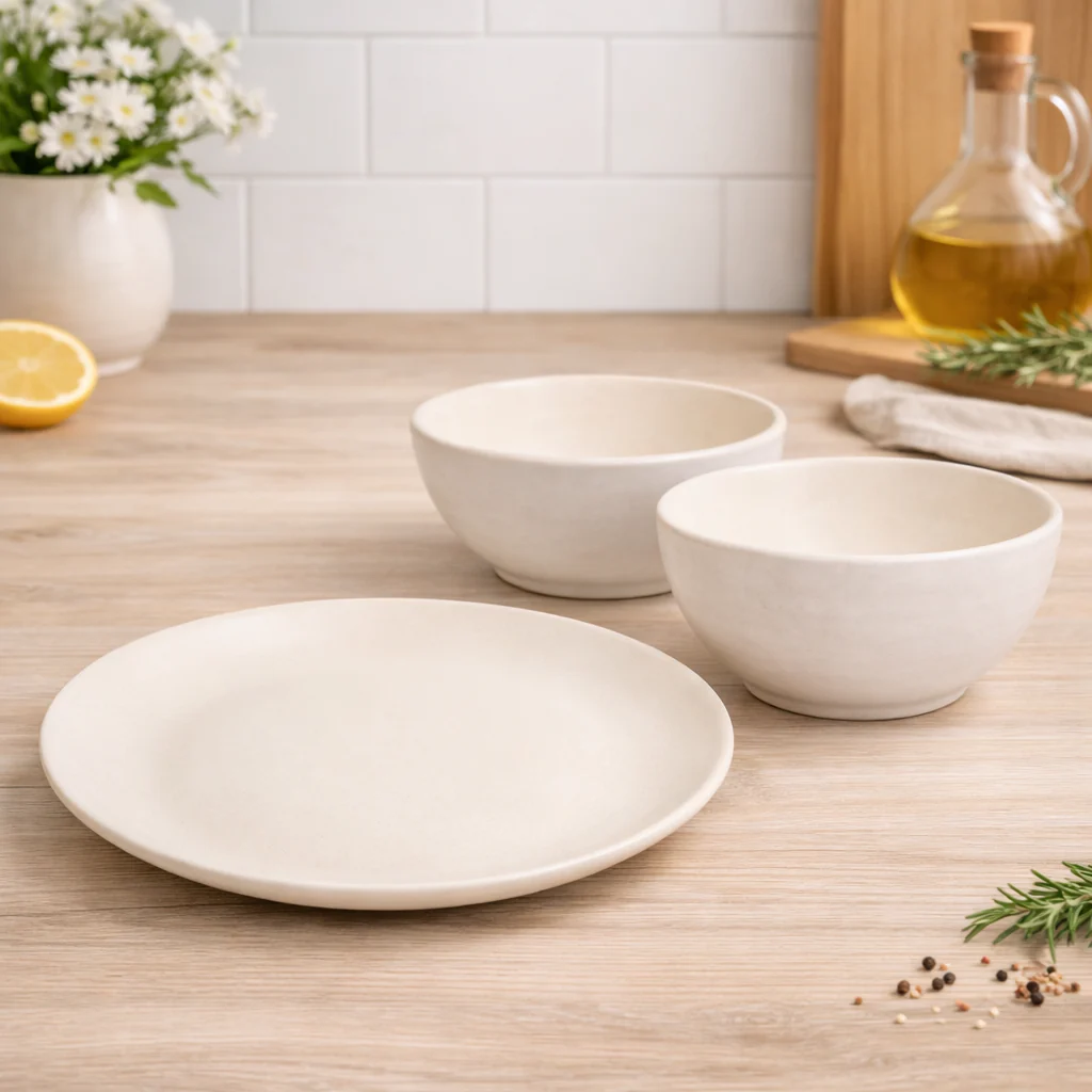 Ivory Ceramic Plate & Bowl Set | Minimal Serving Plate with 2 Bowls | Modern Dinnerware Set | Microwave & Dishwasher Safe - Image 3