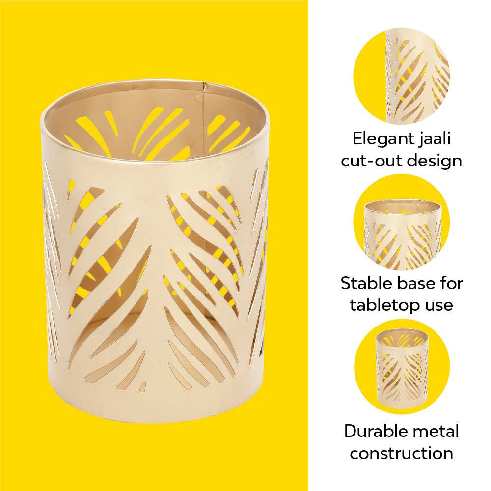 Jaali Leaf Metal Candle Holder - Image 4