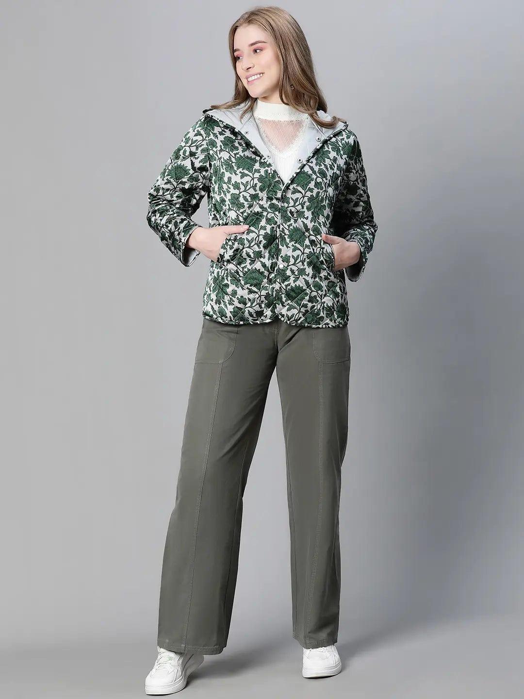 Jamboree Green Floral Print Women Winter Wear Jacket For Style - Image 2