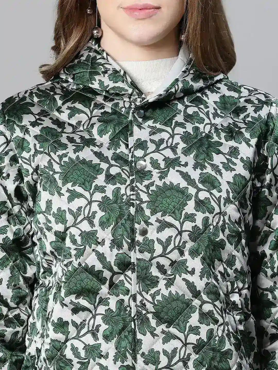 Jamboree Green Floral Print Women Winter Wear Jacket For Style - Image 6