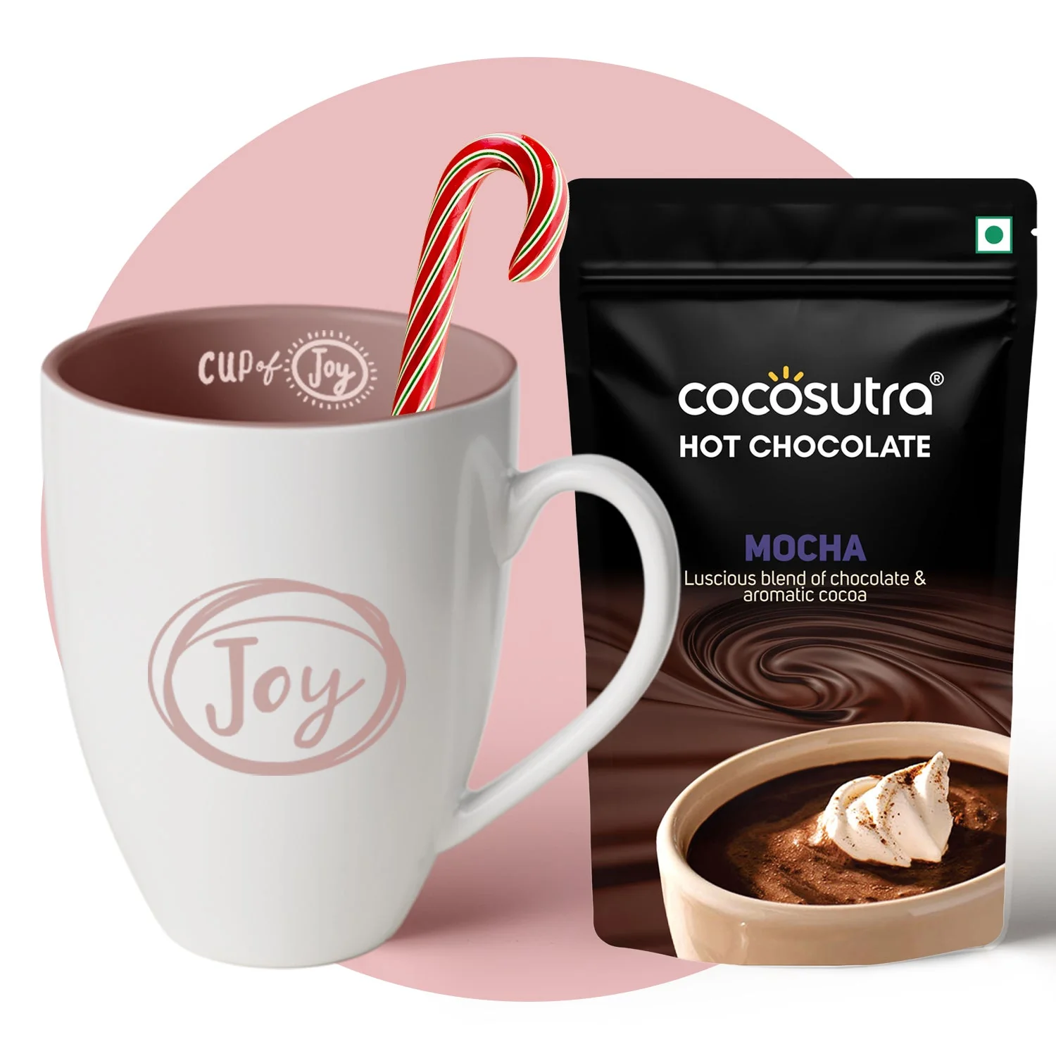 JOY Hamper | Hot Chocolate Mix 100g with Mug & Candy Cane - Image 10